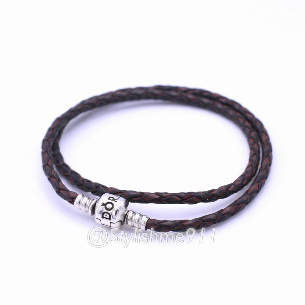 Authentic PANDORA Double Brown Leather Bracelet